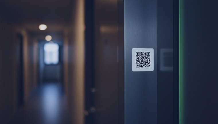 ملصق كود QR على إطار باب وحدة سكنية